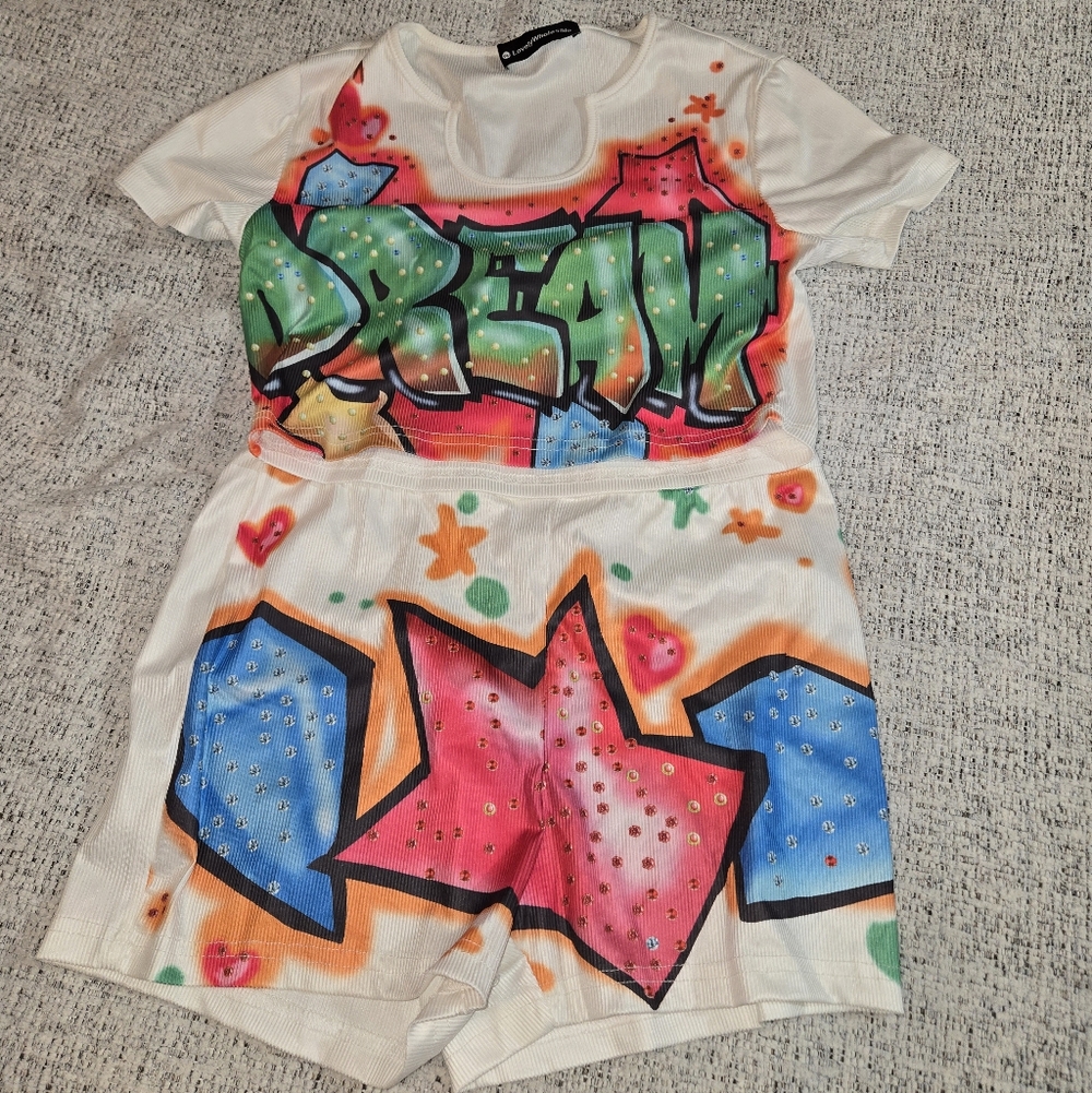 Colorful Graphic Tee and Shorts Set